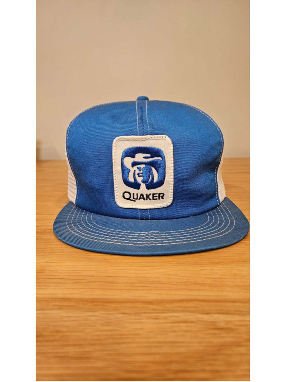Vintage Quaker Oats Employee K-Brand USA Mesh Trucker Snapback Blue Hat
